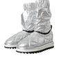 Metallic Silver Quilted Logo Patch Boot Shoes