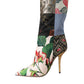 Multicolor Patchwork Print Heeled Boots Shoes