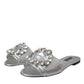 Silver Crystal Leather Flats Sandals Shoes