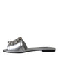 Silver Crystal Leather Flats Sandals Shoes