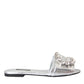 Silver Crystal Leather Flats Sandals Shoes