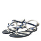 Blue Stripes Leather Studded Flats Sandals Shoes