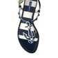 Blue Stripes Leather Studded Flats Sandals Shoes