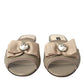 Beige Logo Pearl Flats Sandals Slides Shoes