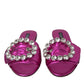 Fuchsia Crystal Leather Flats Sandals Shoes