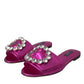 Fuchsia Crystal Leather Flats Sandals Shoes