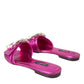 Fuchsia Crystal Leather Flats Sandals Shoes