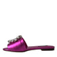 Fuchsia Crystal Leather Flats Sandals Shoes