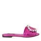 Fuchsia Crystal Leather Flats Sandals Shoes