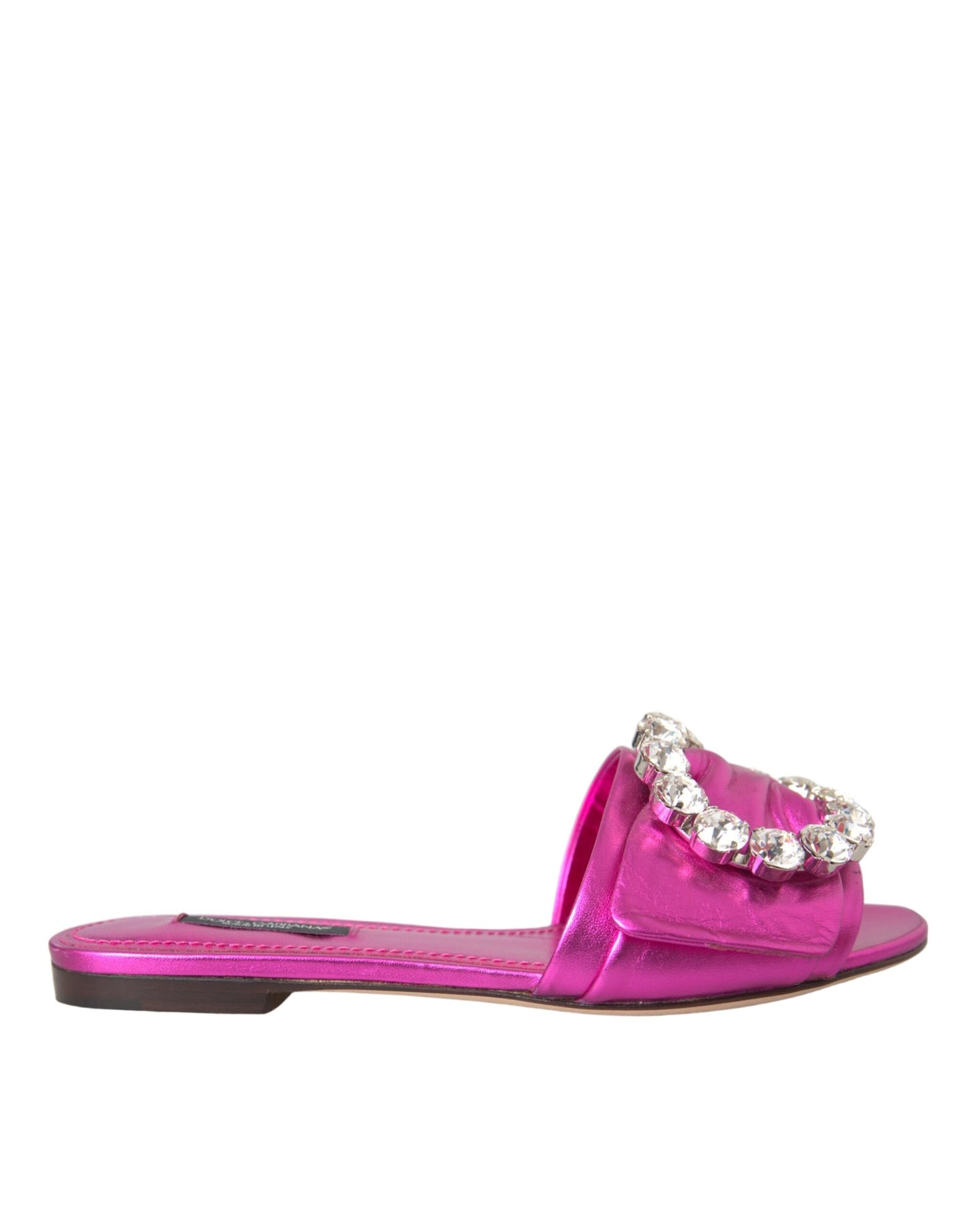 Fuchsia Crystal Leather Flats Sandals Shoes