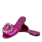 Fuchsia Crystal Leather Flats Sandals Shoes