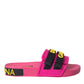 Pink Black Logo Beachwear Flats Sandals Shoes