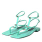 Aqua Green Leather Ankle Strap Flats Sandals Shoes