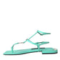 Aqua Green Leather Ankle Strap Flats Sandals Shoes