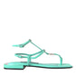 Aqua Green Leather Ankle Strap Flats Sandals Shoes