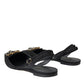 Black Leather Crystal Slingback Sandals Shoes