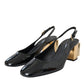 Black Gold Leather Embellished Slingbacks Shoes