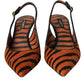 Black Orange Zebra Leather Slingbacks Shoes