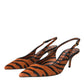 Black Orange Zebra Leather Slingbacks Shoes