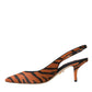 Black Orange Zebra Leather Slingbacks Shoes