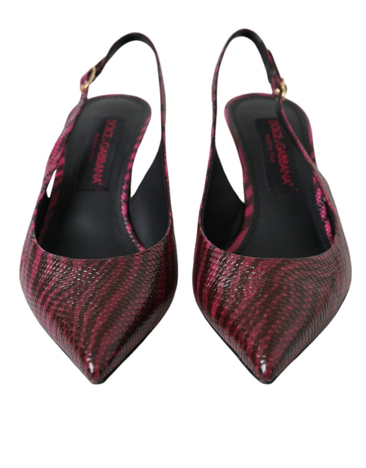 Maroon Zebra Leather Heels Slingbacks Shoes