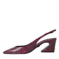 Maroon Zebra Leather Heels Slingbacks Shoes