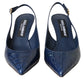 Dark Blue Croc Leather Slingbacks Shoes