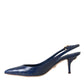 Dark Blue Croc Leather Slingbacks Shoes