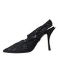 Black Lace Stretch Heels Slingbacks Shoes