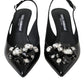 Black Patent Leather Crystal Slingback Shoes