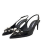 Black Patent Leather Crystal Slingback Shoes