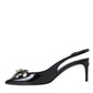 Black Patent Leather Crystal Slingback Shoes