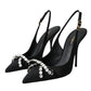 Black Crystal Embellished Slingback Shoes