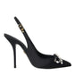 Black Crystal Embellished Slingback Shoes