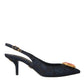 Blue Jacquard Crystal Slingback Heel Shoes