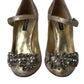 Gold Jacquard Crystal Mary Janes Pumps Shoes