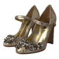 Gold Jacquard Crystal Mary Janes Pumps Shoes