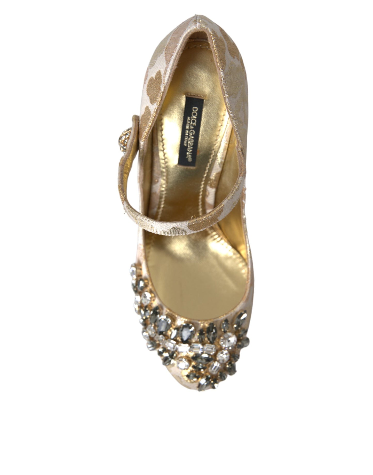 Gold Jacquard Crystal Mary Janes Pumps Shoes