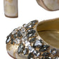 Gold Jacquard Crystal Mary Janes Pumps Shoes