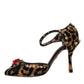 Brown Leopard Floral Crystal Mary Janes Pumps Shoes