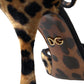 Brown Leopard Floral Crystal Mary Janes Pumps Shoes