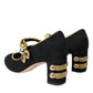 Black Suede Gold Mary Janes Heels Pumps Shoes