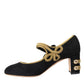 Black Suede Gold Mary Janes Heels Pumps Shoes