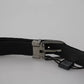 Black Velvet Silver Tone Metal Buckle Men Belt