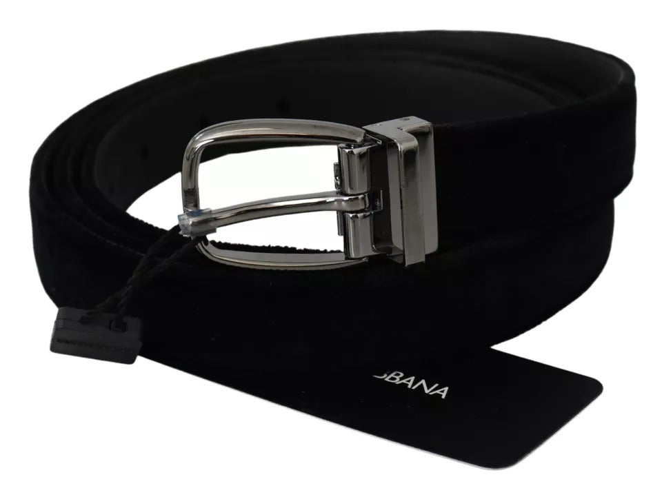 Black Velvet Silver Tone Metal Buckle Men Belt