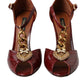 Dark Red Leather Gold Devotion Heart Sandals Shoes