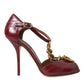 Dark Red Leather Gold Devotion Heart Sandals Shoes