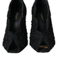 Black Cordonetto Ricamo Pump Open Toe Shoes