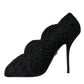 Black Cordonetto Ricamo Pump Open Toe Shoes