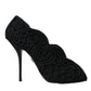 Black Cordonetto Ricamo Pump Open Toe Shoes